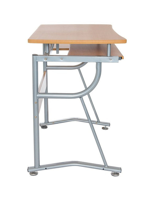 Load image into Gallery viewer, Techni Mobili Compact Computer Desk with Side Shelf and Keyboard Panel, Cherry by Level Up Desks
