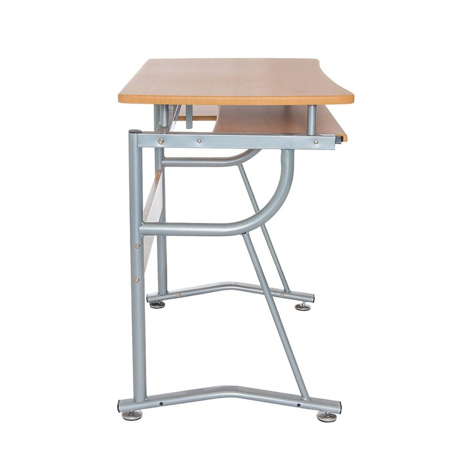 Techni Mobili Compact Computer Desk with Side Shelf and Keyboard Panel, Cherry by Level Up Desks