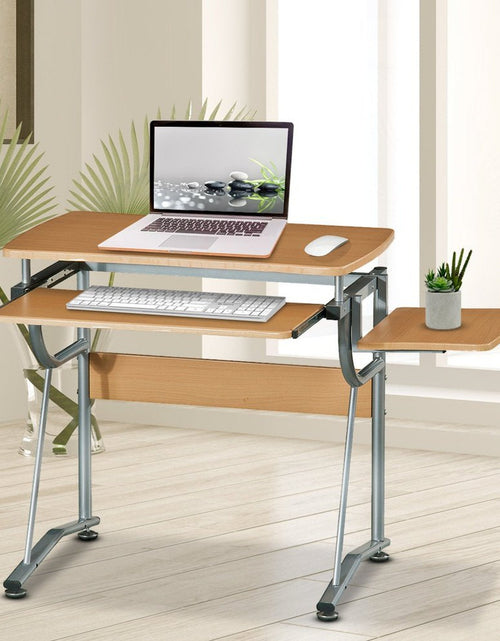 Load image into Gallery viewer, Techni Mobili Compact Computer Desk with Side Shelf and Keyboard Panel, Cherry by Level Up Desks
