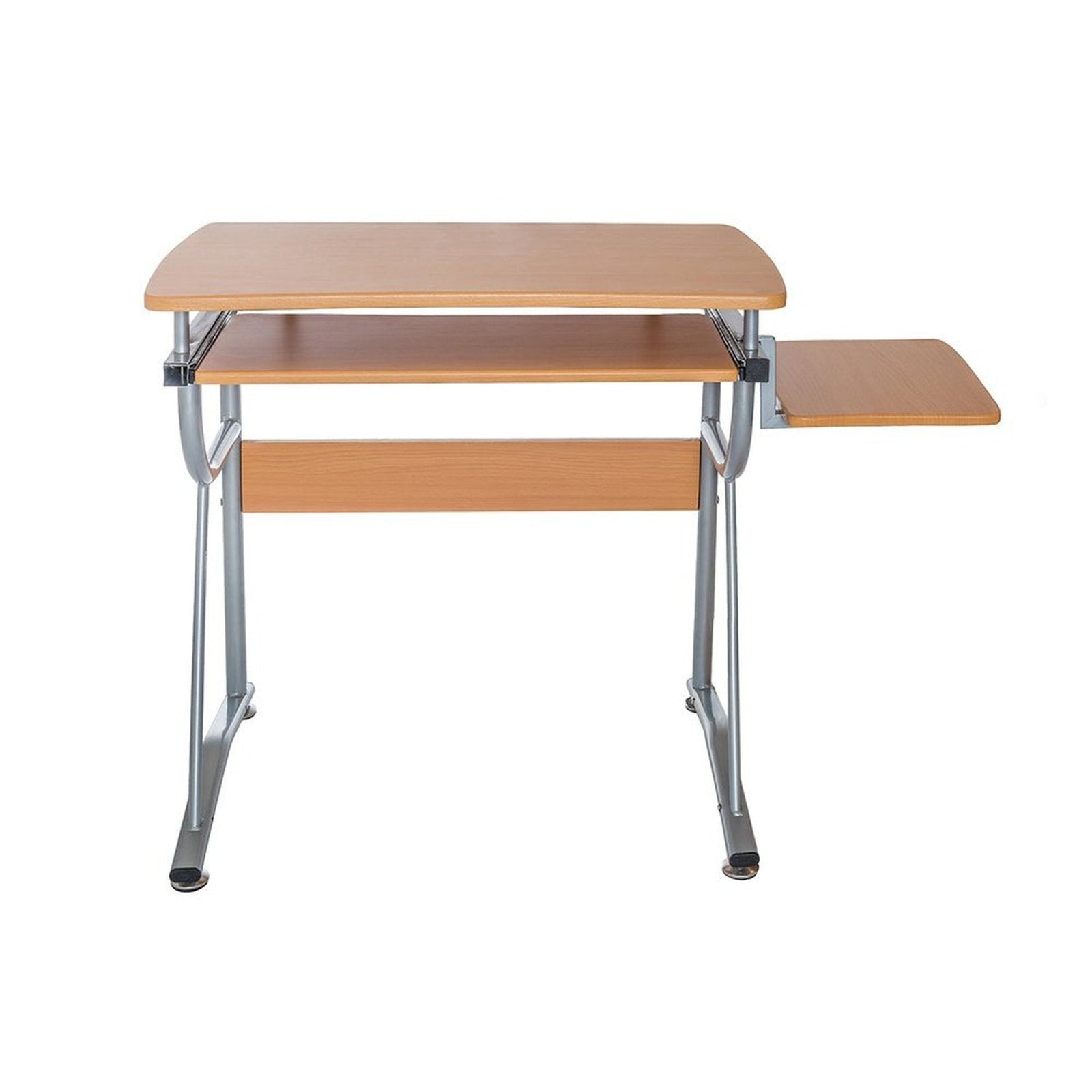 Techni Mobili Compact Computer Desk with Side Shelf and Keyboard Panel, Cherry by Level Up Desks