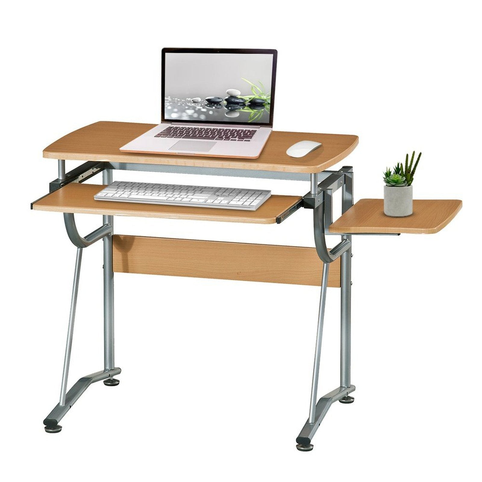 Techni Mobili Compact Computer Desk with Side Shelf and Keyboard Panel, Cherry by Level Up Desks