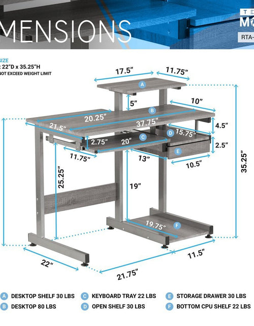Load image into Gallery viewer, Techni Mobili Complete Computer Workstation Desk, Grey by Level Up Desks
