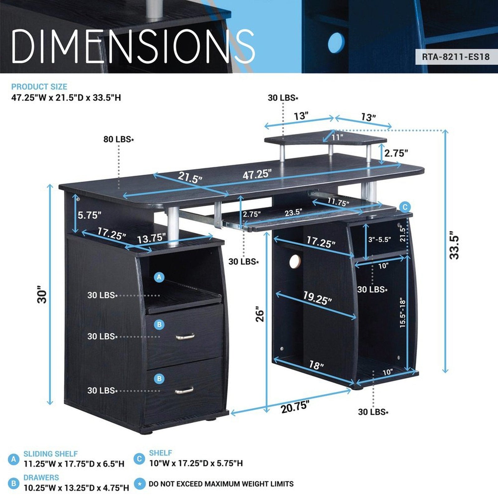 Techni Mobili Complete Computer Workstation Desk With Storage, Espresso by Level Up Desks