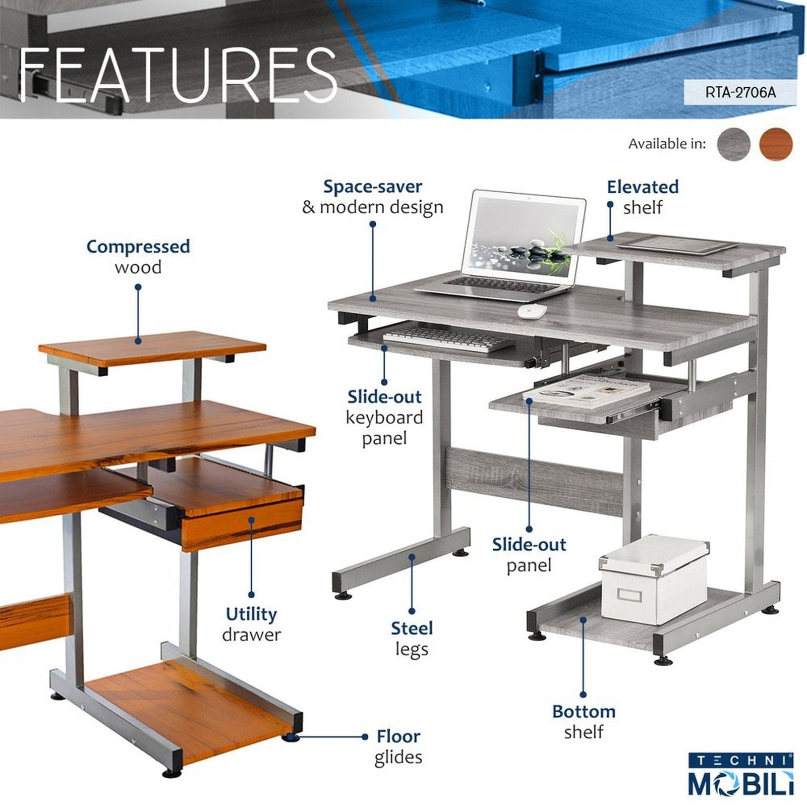Techni Mobili Complete Computer Workstation Desk, Woodgrain by Level Up Desks