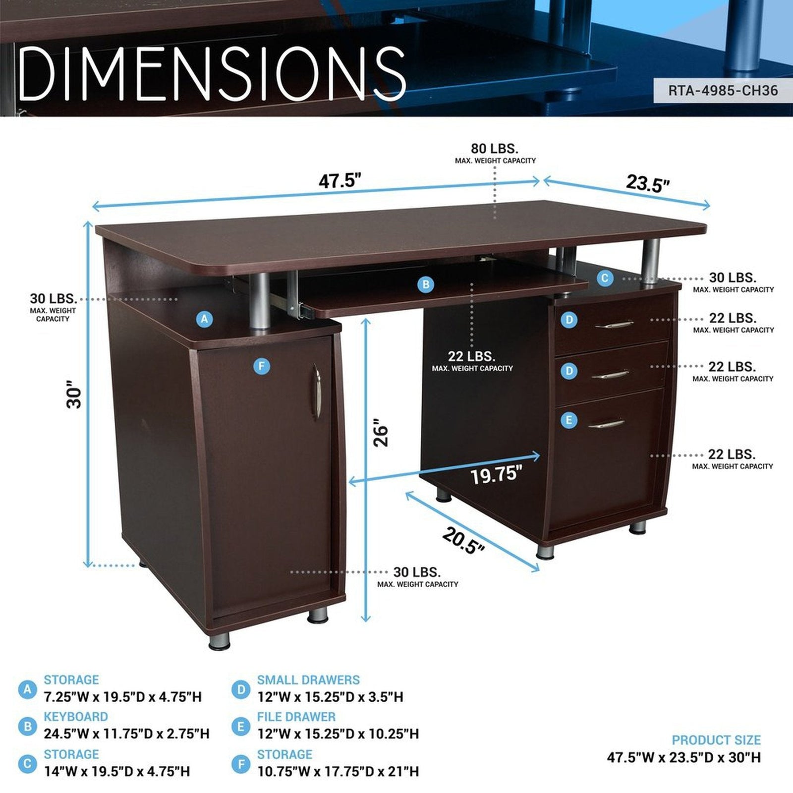 Techni Mobili Complete Workstation Computer Desk with Storage, Chocolate by Level Up Desks