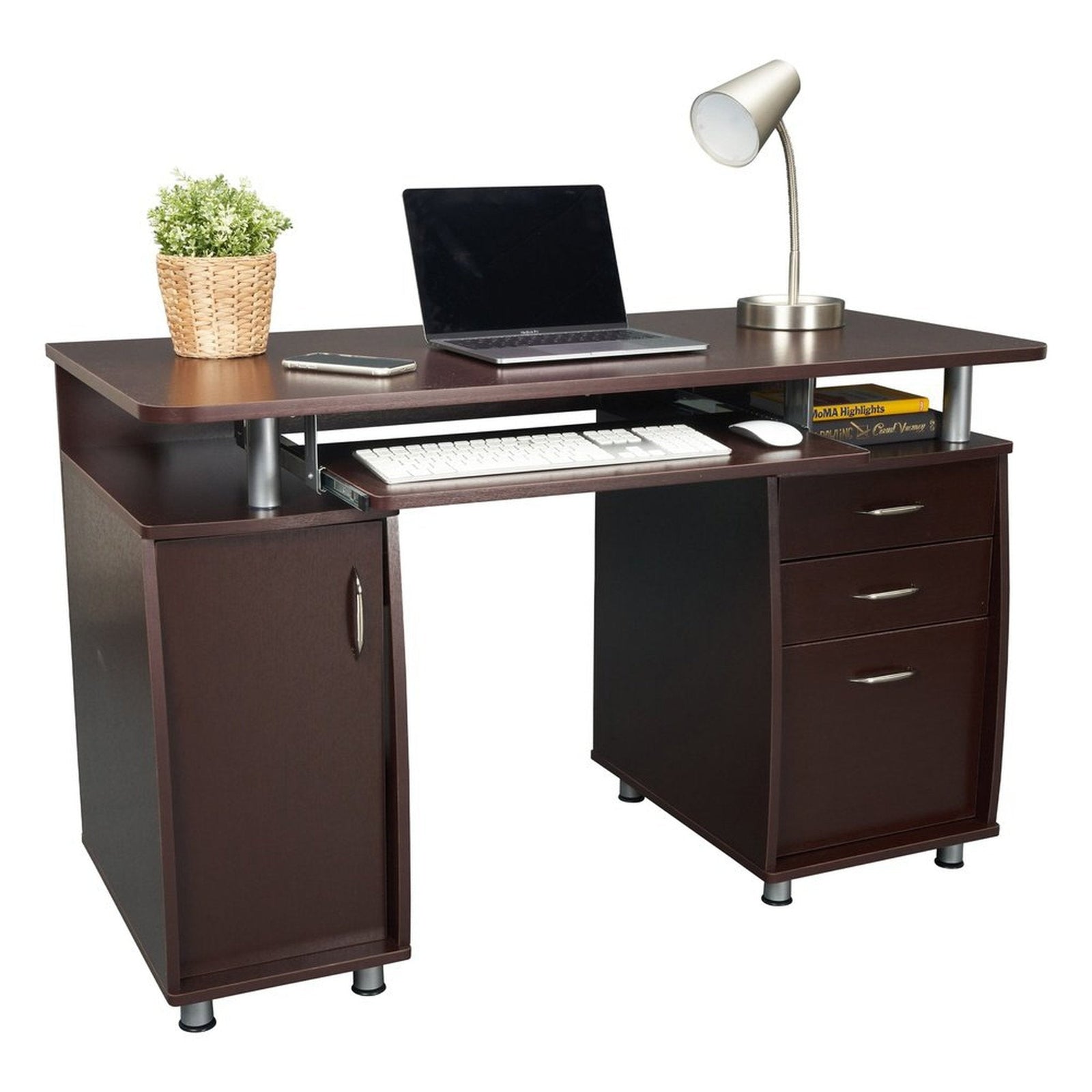 Techni Mobili Complete Workstation Computer Desk with Storage, Chocolate by Level Up Desks
