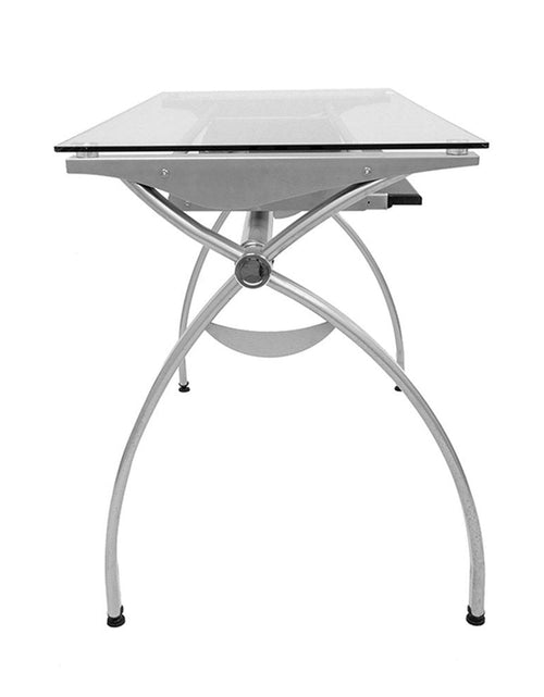 Load image into Gallery viewer, Techni Mobili Contempo Clear Glass Top Computer Desk with Pull Out Keyboard Panel, Clear by Level Up Desks
