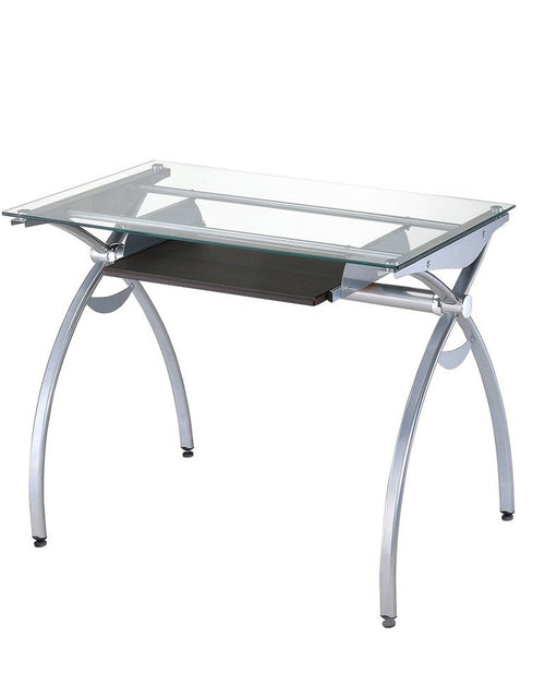 Load image into Gallery viewer, Techni Mobili Contempo Clear Glass Top Computer Desk with Pull Out Keyboard Panel, Clear by Level Up Desks
