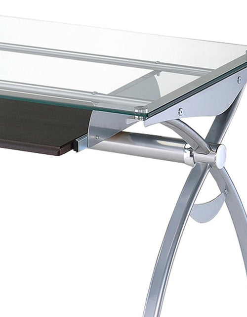 Load image into Gallery viewer, Techni Mobili Contempo Clear Glass Top Computer Desk with Pull Out Keyboard Panel, Clear by Level Up Desks

