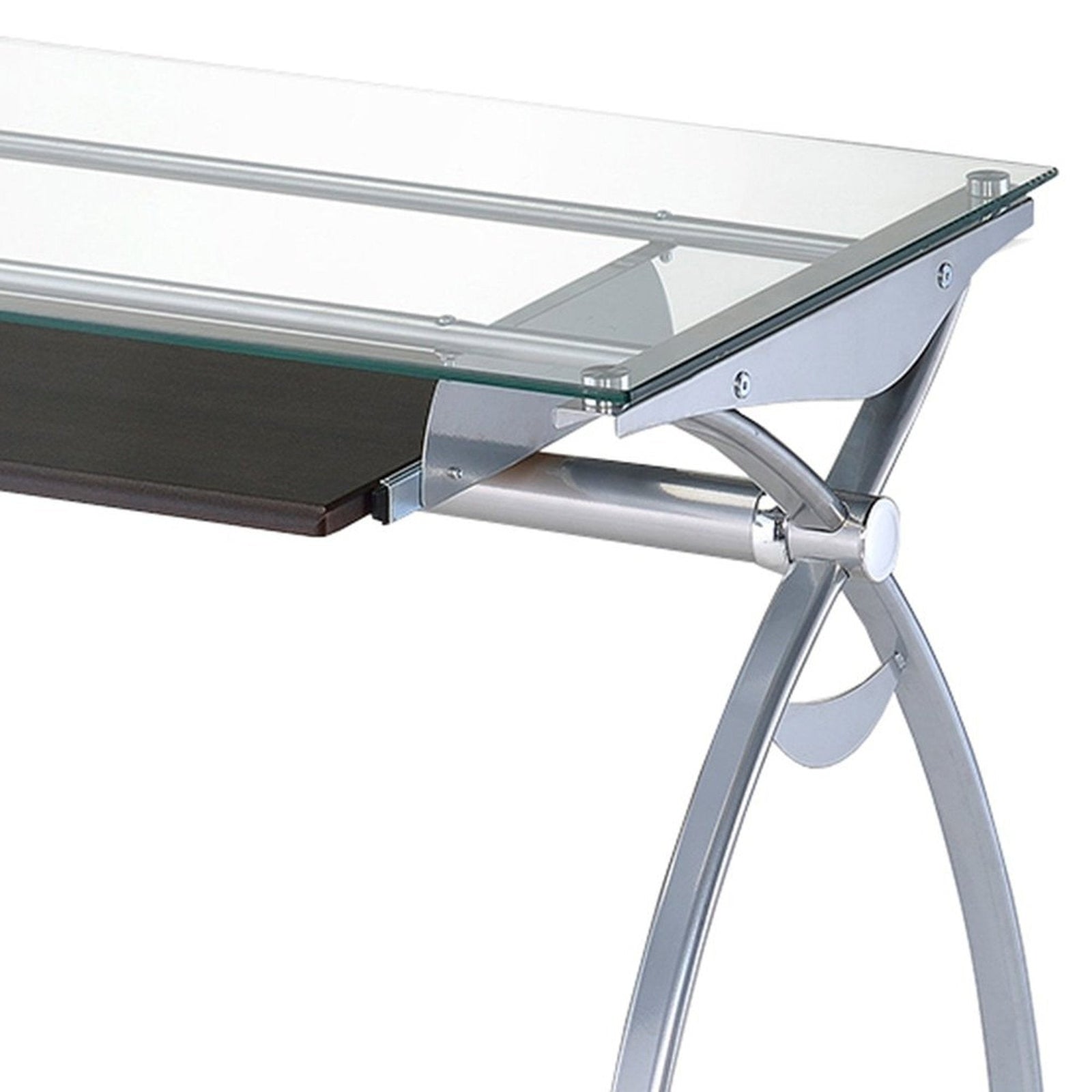 Techni Mobili Contempo Clear Glass Top Computer Desk with Pull Out Keyboard Panel, Clear by Level Up Desks