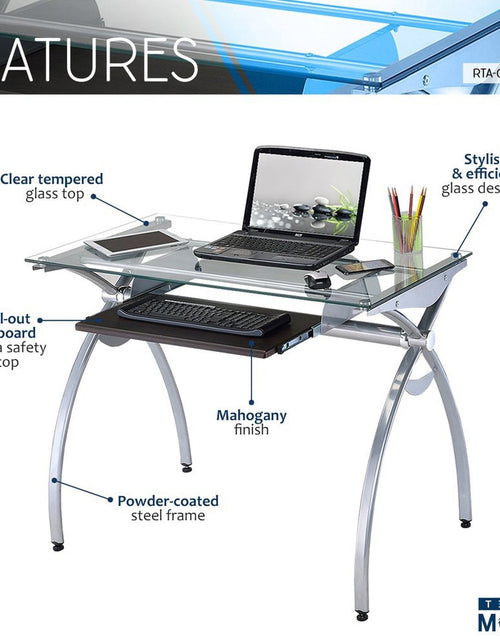 Load image into Gallery viewer, Techni Mobili Contempo Clear Glass Top Computer Desk with Pull Out Keyboard Panel, Clear by Level Up Desks

