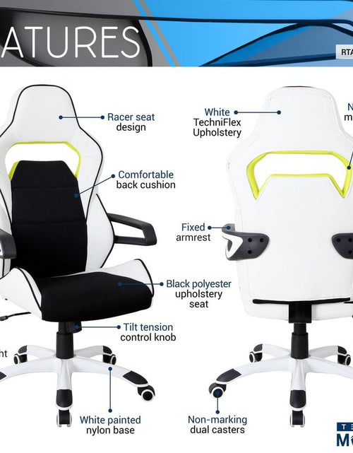 Load image into Gallery viewer, Techni Mobili Ergonomic Essential Racing Style Home &amp; Office Chair, White by Level Up Desks
