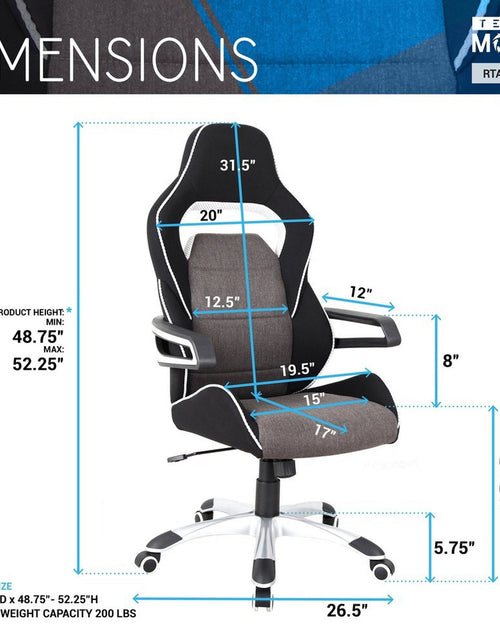 Load image into Gallery viewer, Techni Mobili Ergonomic Upholstered Racing Style Home &amp; Office Chair, Grey/Black by Level Up Desks
