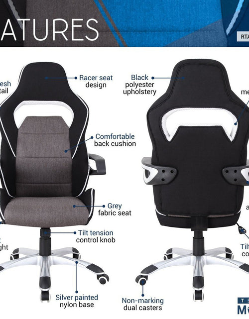 Load image into Gallery viewer, Techni Mobili Ergonomic Upholstered Racing Style Home &amp; Office Chair, Grey/Black by Level Up Desks
