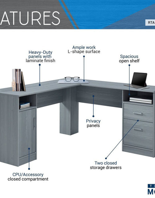Load image into Gallery viewer, Techni Mobili Functional L-Shape Desk with Storage, Grey by Level Up Desks
