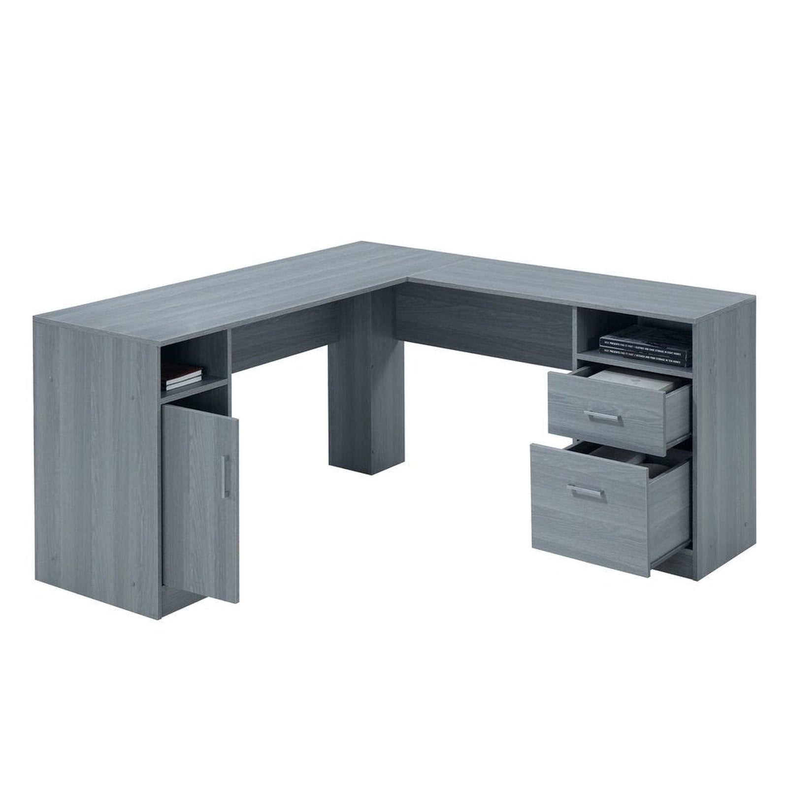 Techni Mobili Functional L-Shape Desk with Storage, Grey by Level Up Desks