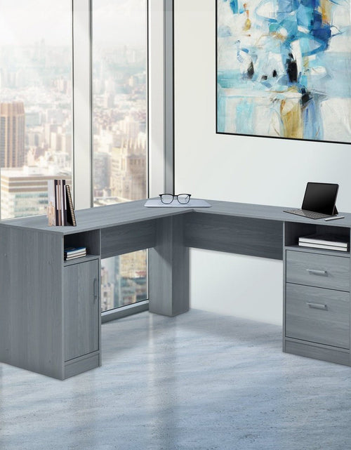 Load image into Gallery viewer, Techni Mobili Functional L-Shape Desk with Storage, Grey by Level Up Desks

