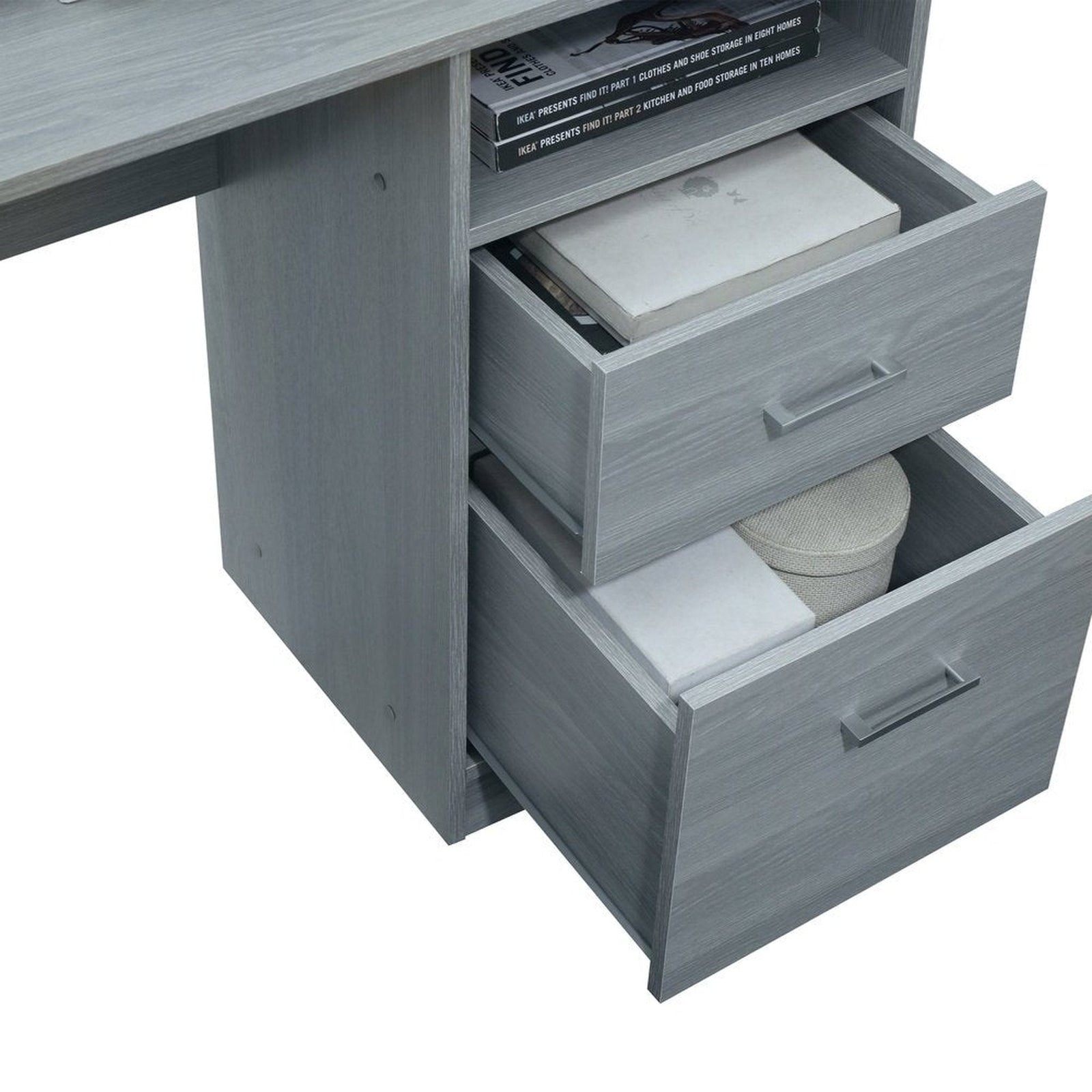 Techni Mobili Functional L-Shape Desk with Storage, Grey by Level Up Desks