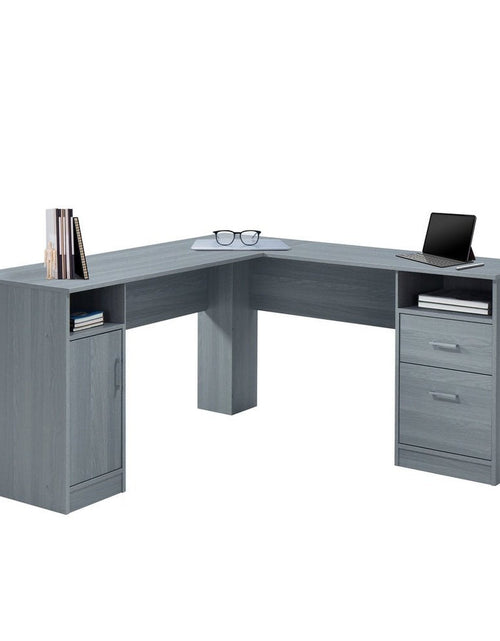 Load image into Gallery viewer, Techni Mobili Functional L-Shape Desk with Storage, Grey by Level Up Desks
