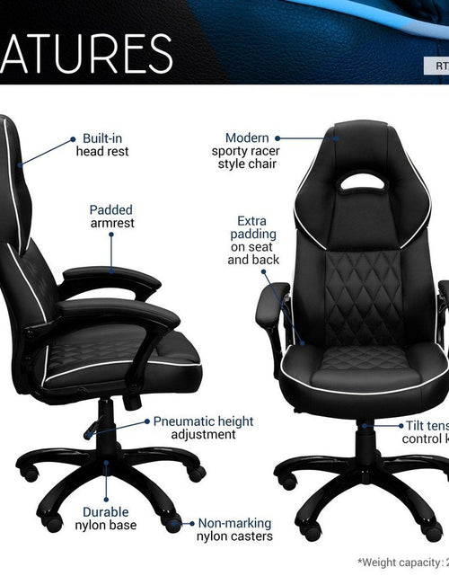 Load image into Gallery viewer, Techni Mobili High Back Executive Sport Race Office Chair, Black by Level Up Desks
