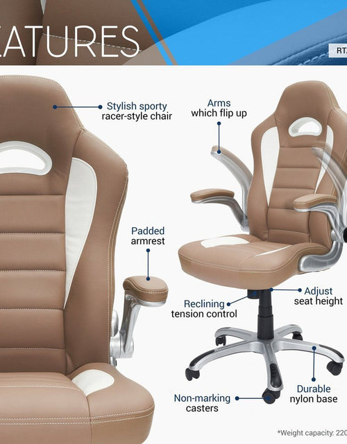 Load image into Gallery viewer, Techni Mobili High Back Executive Sport Race Office Chair with Flip-Up Arms, Camel by Level Up Desks
