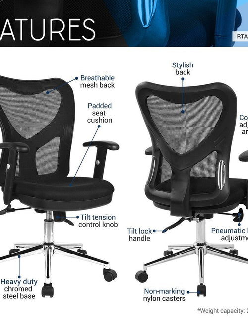 Load image into Gallery viewer, Techni Mobili High Back Mesh Office Chair With Chrome Base, Black by Level Up Desks
