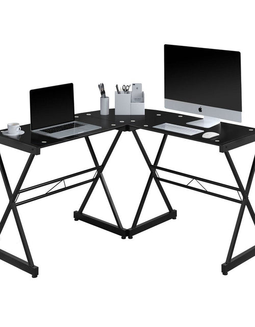 Load image into Gallery viewer, Techni Mobili L-Shaped Glass Computer Desk, Black by Level Up Desks
