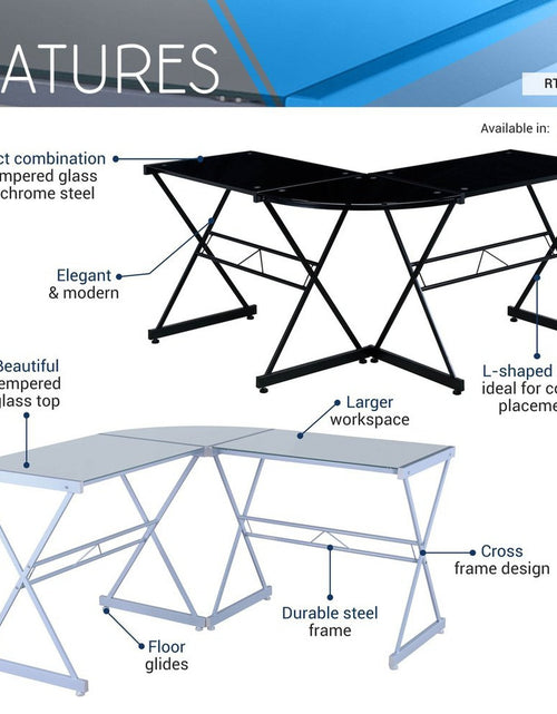 Load image into Gallery viewer, Techni Mobili L-Shaped Glass Computer Desk, Black by Level Up Desks
