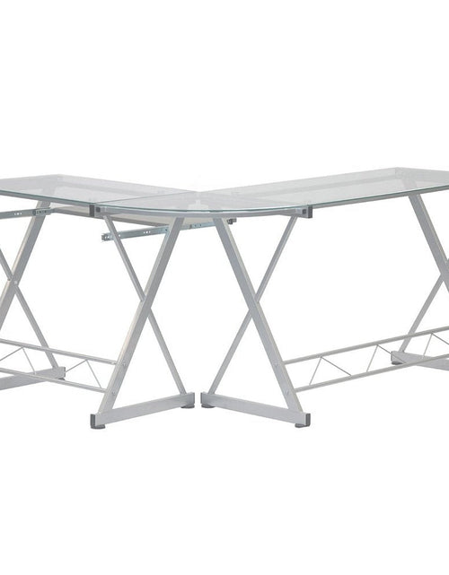 Load image into Gallery viewer, Techni Mobili L-Shaped Tempered Glass Top Computer Desk with Pull Out Keyboard Panel, Clear by Level Up Desks
