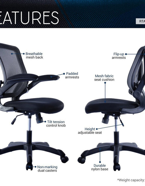 Load image into Gallery viewer, Techni Mobili Mesh Task Office Chair with Flip-Up Arms, Black by Level Up Desks

