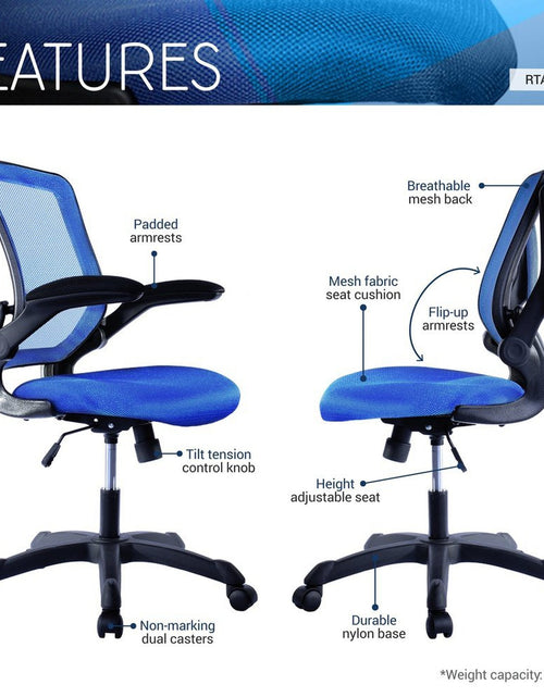 Load image into Gallery viewer, Techni Mobili Mesh Task Office Chair with Flip Up Arms, Blue by Level Up Desks
