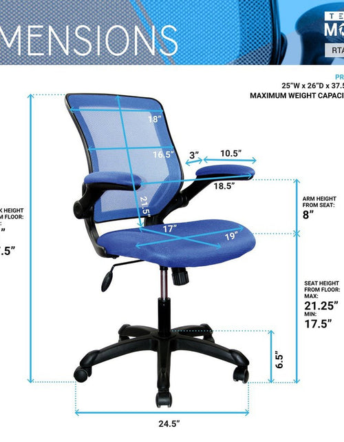 Load image into Gallery viewer, Techni Mobili Mesh Task Office Chair with Flip Up Arms, Blue by Level Up Desks
