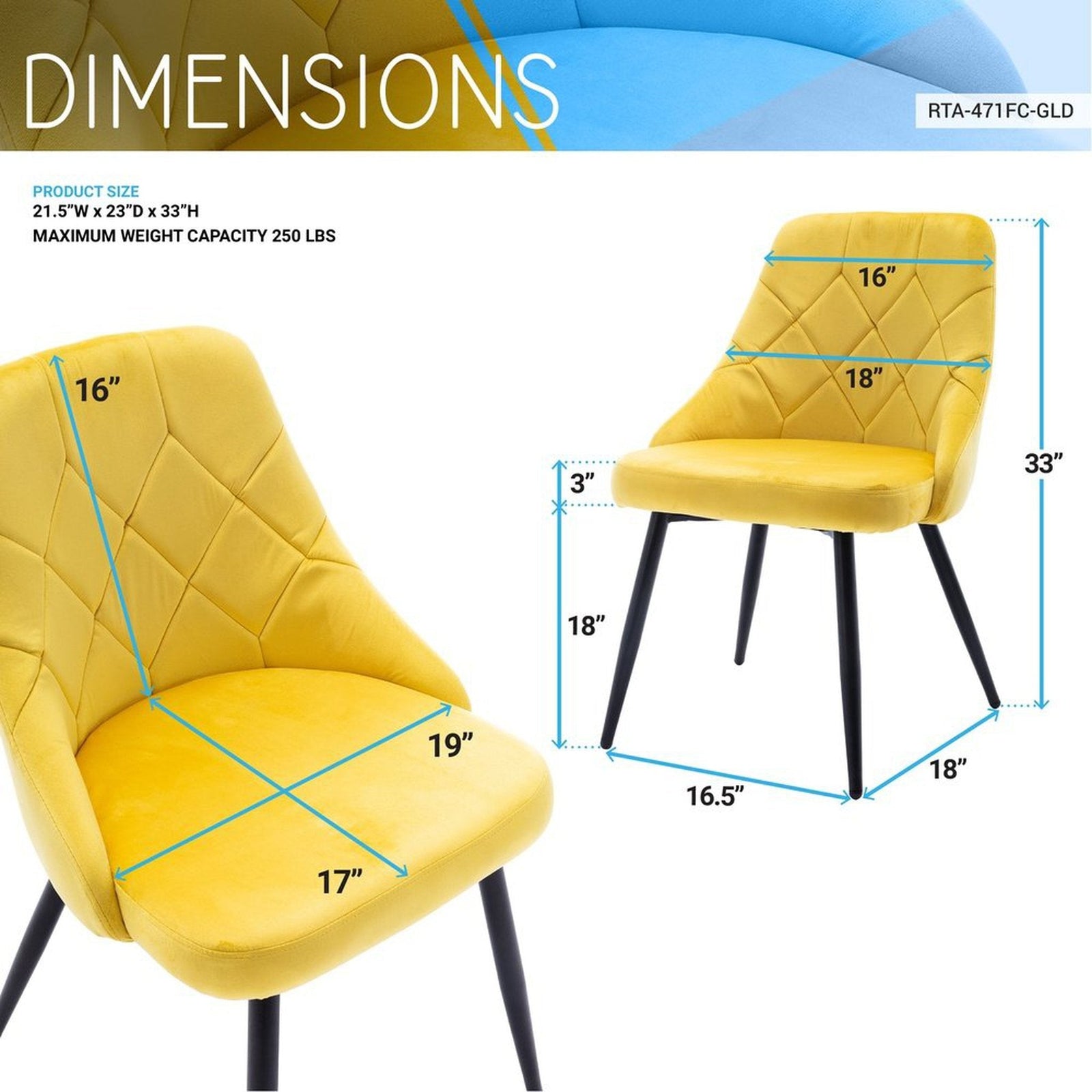 Techni Mobili Modern Contemporary Gold Tufted Velvet Chair (Set of 2) by Level Up Desks