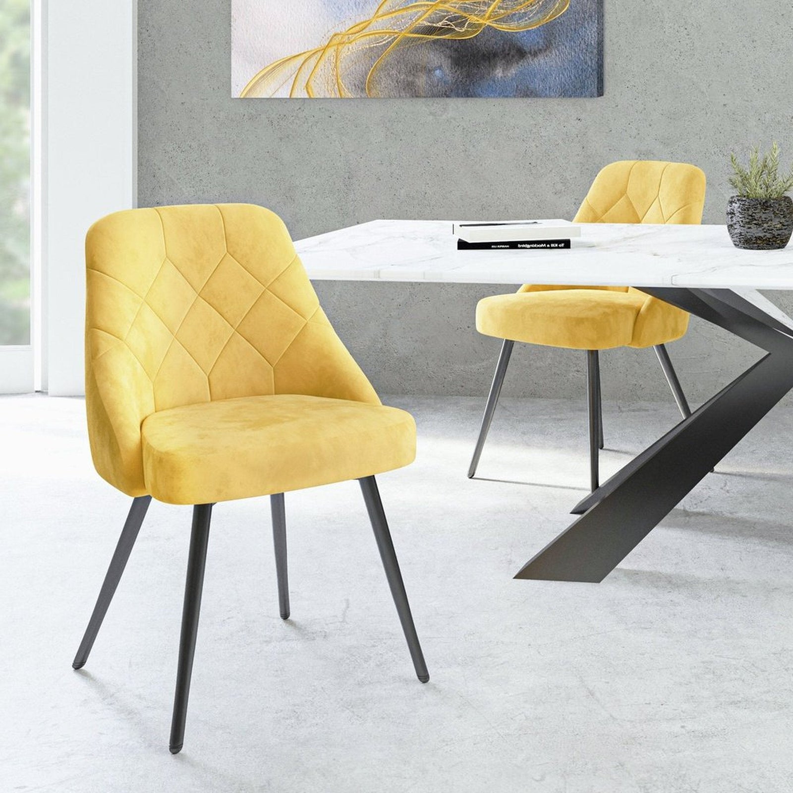 Techni Mobili Modern Contemporary Gold Tufted Velvet Chair (Set of 2) by Level Up Desks