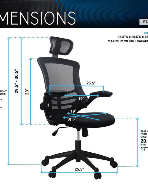 Load image into Gallery viewer, Techni Mobili Modern High-Back Mesh Executive Office Chair with Headrest and Flip-Up Arms, Black by Level Up Desks
