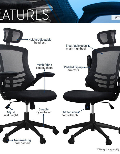 Load image into Gallery viewer, Techni Mobili Modern High-Back Mesh Executive Office Chair with Headrest and Flip-Up Arms, Silver Grey by Level Up Desks
