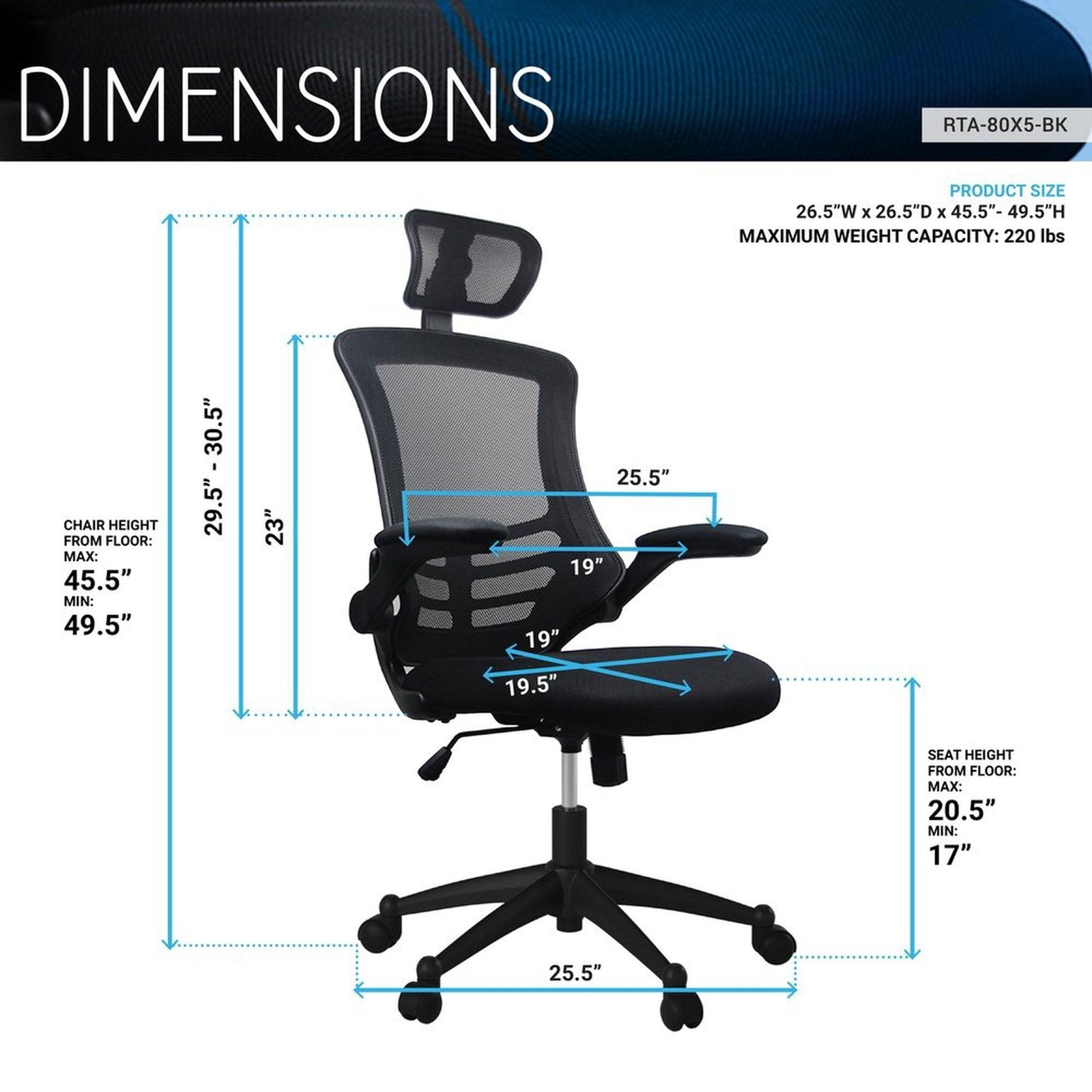 Techni Mobili Modern High-Back Mesh Executive Office Chair with Headrest and Flip-Up Arms, Silver Grey by Level Up Desks