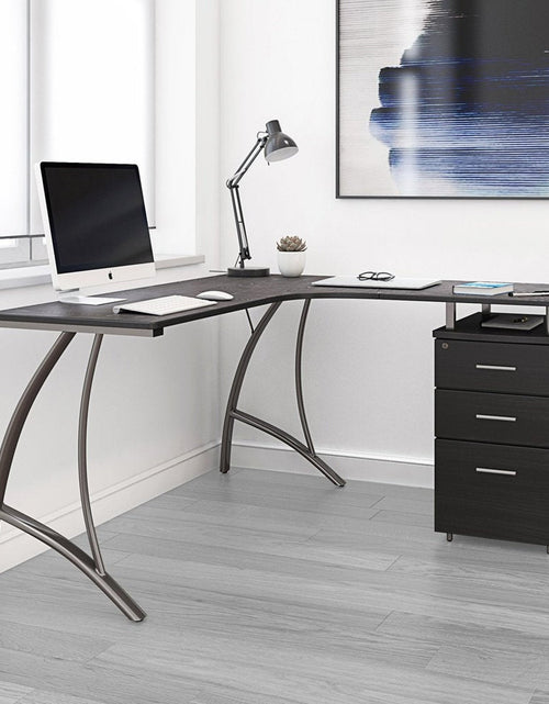 Load image into Gallery viewer, Techni Mobili Modern L- Shaped Computer Desk with File Cabinet and Storage, Espresso by Level Up Desks
