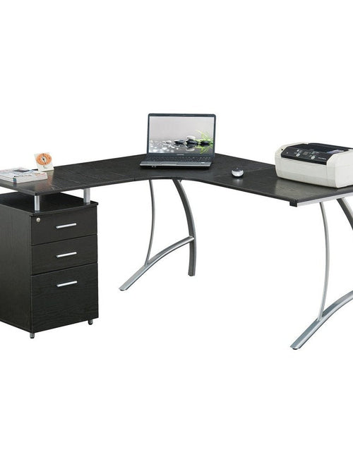 Load image into Gallery viewer, Techni Mobili Modern L- Shaped Computer Desk with File Cabinet and Storage, Espresso by Level Up Desks
