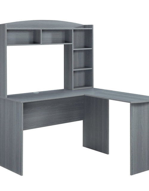 Load image into Gallery viewer, Techni Mobili Modern L-Shaped Desk with Hutch, Grey by Level Up Desks
