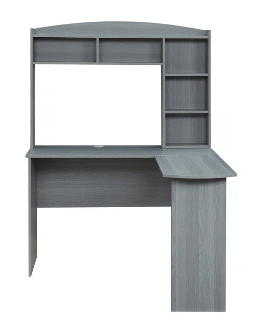 Load image into Gallery viewer, Techni Mobili Modern L-Shaped Desk with Hutch, Grey by Level Up Desks
