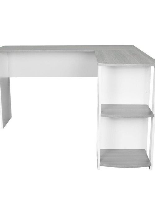 Load image into Gallery viewer, Techni Mobili Modern L-Shaped Desk with Side Shelves, Grey by Level Up Desks
