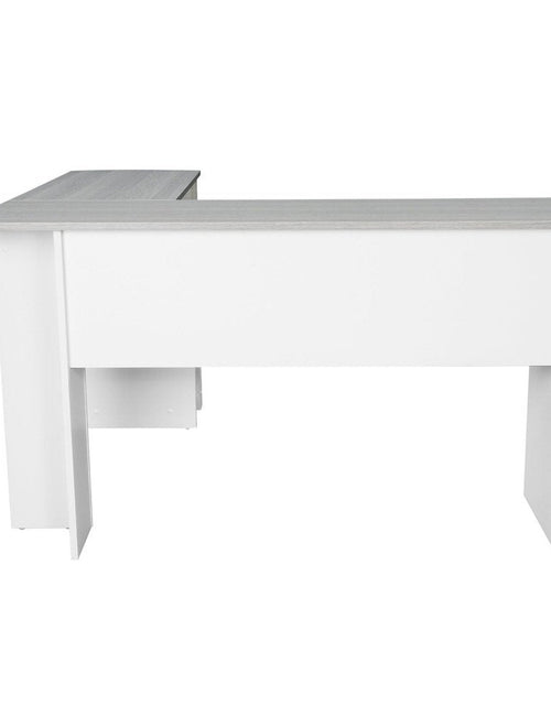 Load image into Gallery viewer, Techni Mobili Modern L-Shaped Desk with Side Shelves, Grey by Level Up Desks
