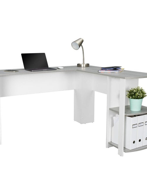 Load image into Gallery viewer, Techni Mobili Modern L-Shaped Desk with Side Shelves, Grey by Level Up Desks
