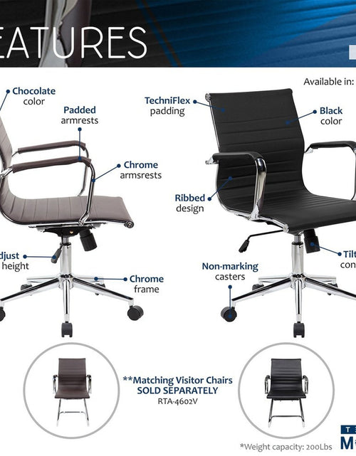 Load image into Gallery viewer, Techni Mobili Modern Medium Back Executive Office Chair, Black by Level Up Desks

