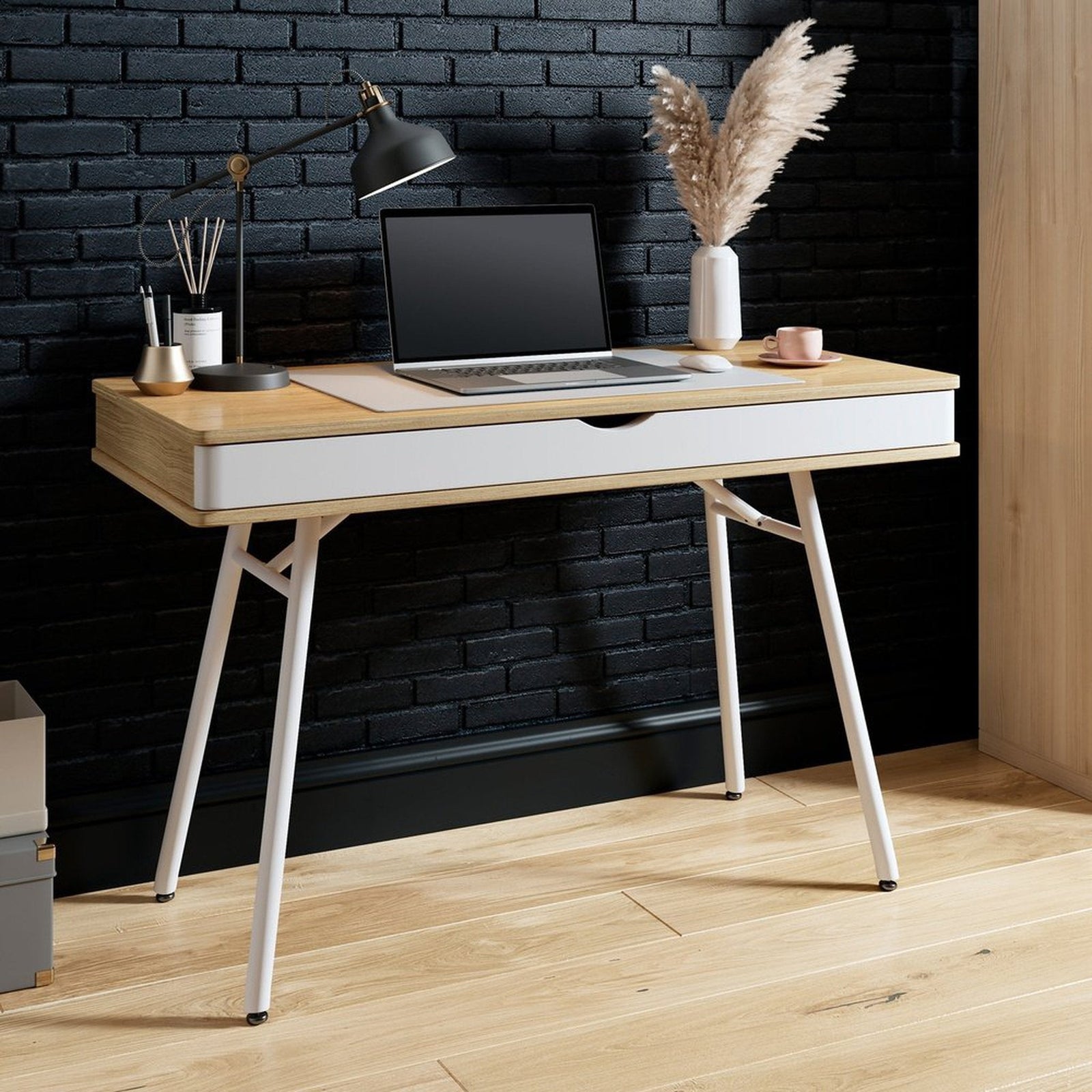 Techni Mobili Modern Multi Storage Computer Desk with Storage, Pine by Level Up Desks