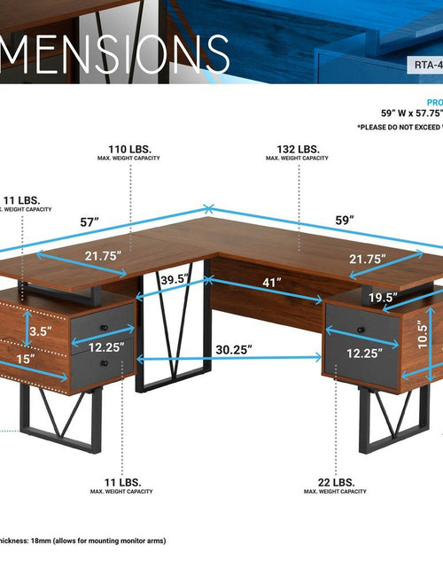 Load image into Gallery viewer, Techni Mobili Reversible L-Shape Computer Desk with Drawers and File Cabinet, Walnut by Level Up Desks
