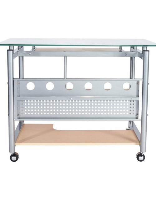 Load image into Gallery viewer, Techni Mobili Rolling Computer Desk, Glass and Silver by Level Up Desks
