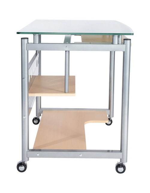 Load image into Gallery viewer, Techni Mobili Rolling Computer Desk, Glass and Silver by Level Up Desks
