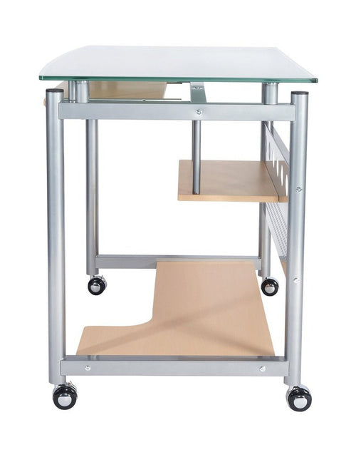 Load image into Gallery viewer, Techni Mobili Rolling Computer Desk, Glass and Silver by Level Up Desks
